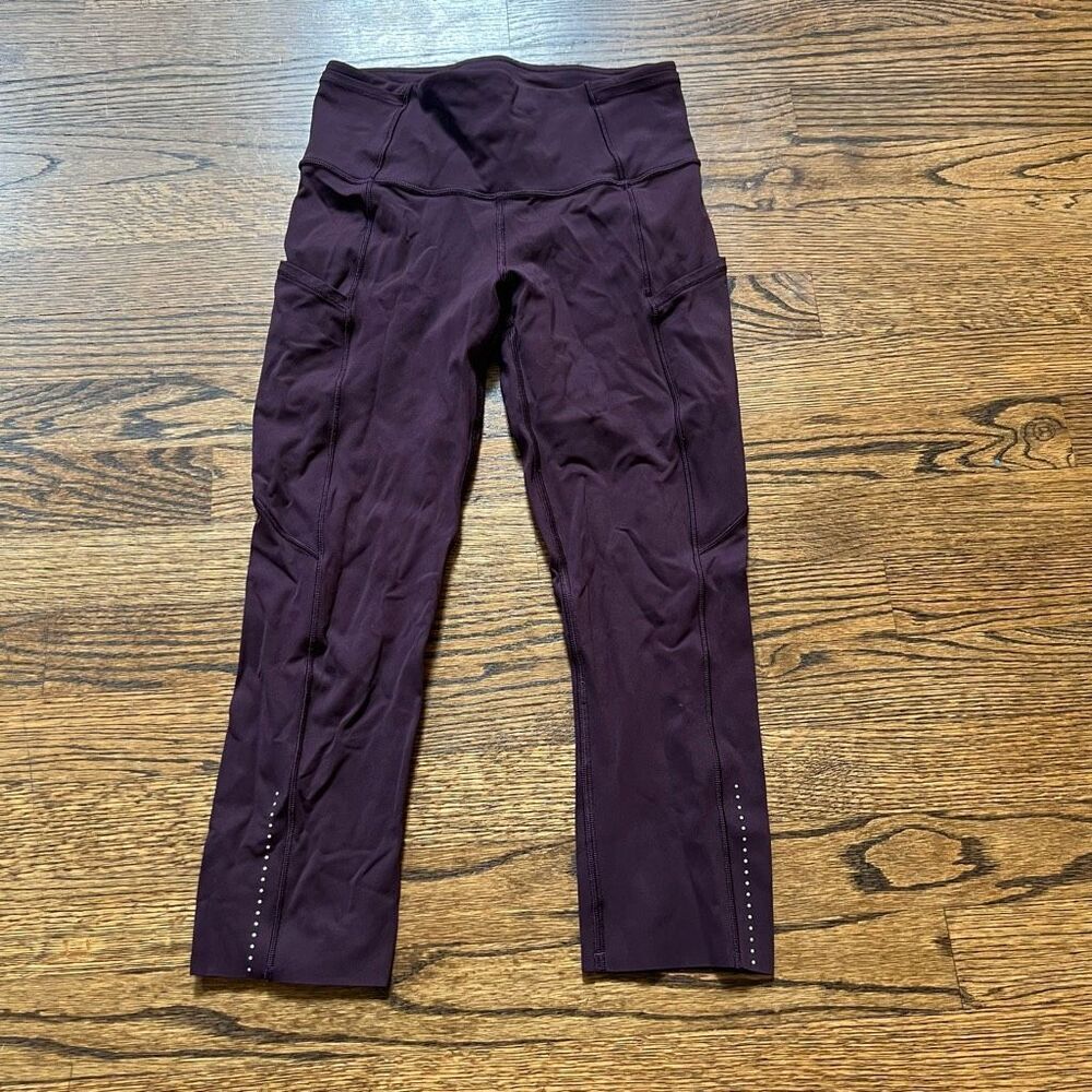 Lululemon Athletica Womens Purple Fast And Free High Rise Crop Leggings Size 4